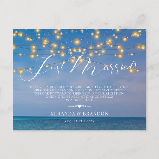 熱帯ビーチたった今結婚しました結婚の発表 ポストカード (正面)