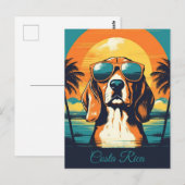 熱帯ビーチでサングラスとビーグルカスタム ポストカード (正面/裏面)