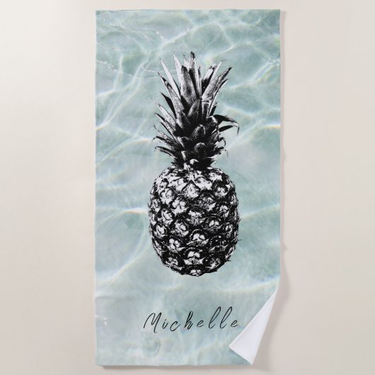 熱帯ビーチとサンディ・パイナップル |カスタム ビーチタオル (正面)
