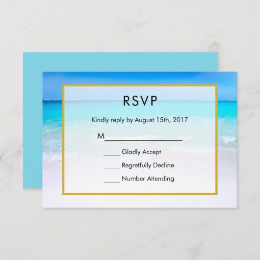熱帯ビーチとターコイズシーウェディングRSVP 出欠カード (正面/裏面)