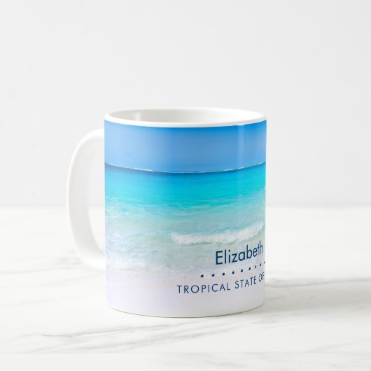 熱帯ビーチとターコイズ海パーソナライズされた コーヒーマグカップ (正面左)