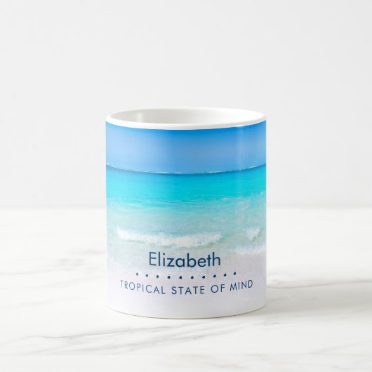 熱帯ビーチとターコイズ海パーソナライズされた コーヒーマグカップ (中央)