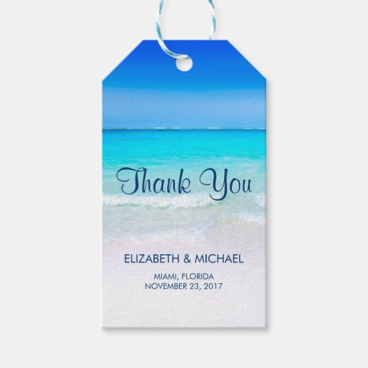 熱帯ビーチとターコイズ結婚海感謝してい ギフトタグ (正面)