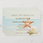 熱帯ビーチとヒトデとコンチのベビーシャワー 招待状 (正面/裏面)