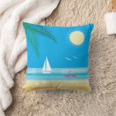 熱帯ビーチとフラミンゴスオンブルースカイ クッション (ブランケット)