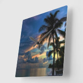 熱帯ビーチとヤシの木の壁時計 スクエア壁時計 (傾斜)