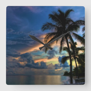 熱帯ビーチとヤシの木の壁時計 スクエア壁時計