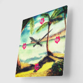 熱帯ビーチとヤシの木 スクエア壁時計 (傾斜)