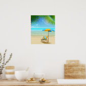 熱帯ビーチと傘 ポスター (キッチン)