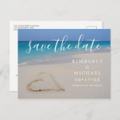 熱帯ビーチと砂のハート日付Annouを保存 案内ポストカード (正面/裏面)