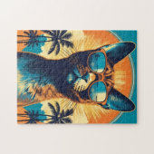 熱帯ビーチにサングラスをかけたアビシニアン猫 ジグソーパズル (横)