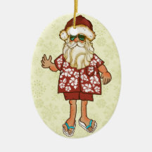 熱帯ビーチのサンタのクリスマスのオーナメント
