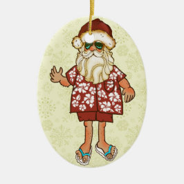 熱帯ビーチのサンタのクリスマスのオーナメント セラミックオーナメント