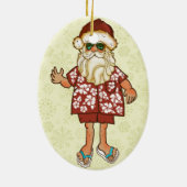 熱帯ビーチのサンタのクリスマスのオーナメント セラミックオーナメント (裏面)