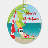 熱帯ビーチのサンタのヤシの木のクリスマスのオーナメント セラミックオーナメント (左)
