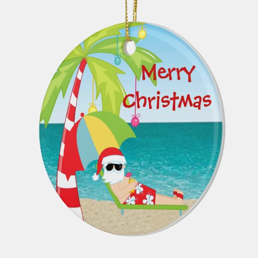 熱帯ビーチのサンタのヤシの木のクリスマスのオーナメント セラミックオーナメント (左)