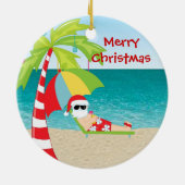 熱帯ビーチのサンタのヤシの木のクリスマスのオーナメント セラミックオーナメント (裏面)