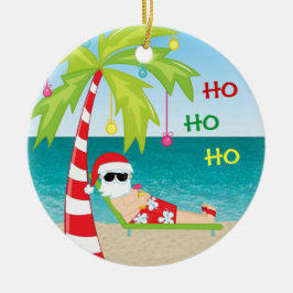 熱帯ビーチのサンタのヤシの木のクリスマスのオーナメント セラミックオーナメント