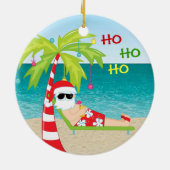 熱帯ビーチのサンタのヤシの木のクリスマスのオーナメント セラミックオーナメント (裏面)
