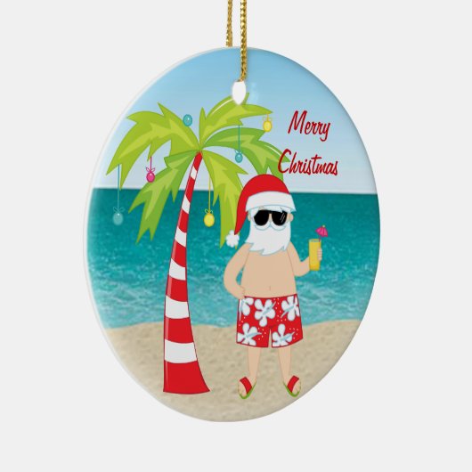 熱帯ビーチのサンタのヤシの木のクリスマスのオーナメント セラミックオーナメント (右)
