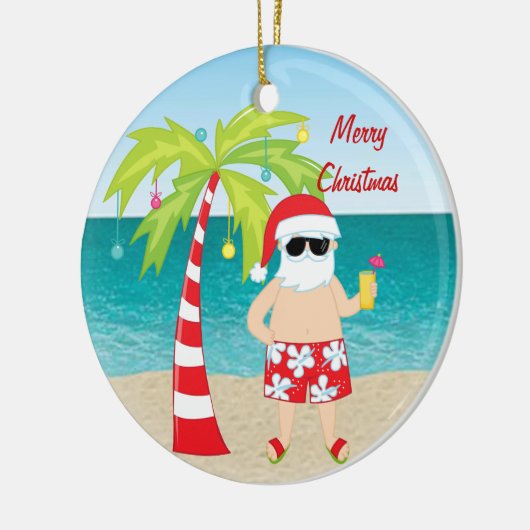 熱帯ビーチのサンタのヤシの木のクリスマスのオーナメント セラミックオーナメント (左)