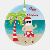 熱帯ビーチのサンタのヤシの木のクリスマスのオーナメント セラミックオーナメント (裏面)