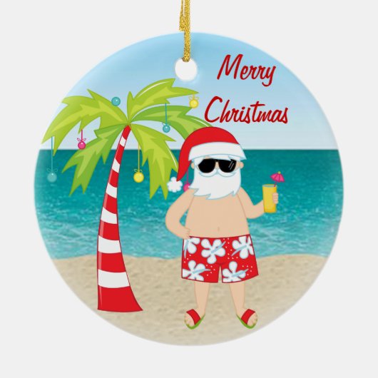 熱帯ビーチのサンタのヤシの木のクリスマスのオーナメント セラミックオーナメント (裏面)