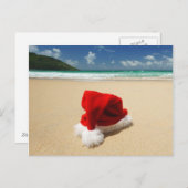 熱帯ビーチのサンタの帽子 シーズンポストカード (正面/裏面)