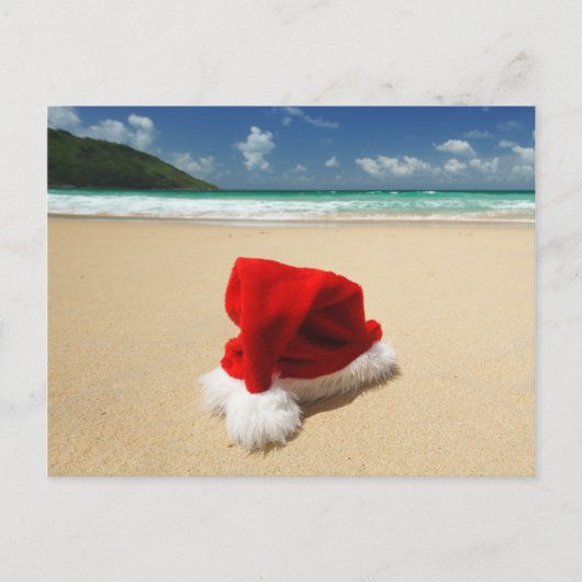 熱帯ビーチのサンタの帽子 シーズンポストカード (正面)