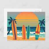 熱帯ビーチのサーフボード ポストカード (正面/裏面)