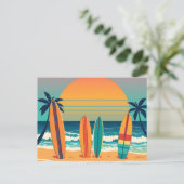 熱帯ビーチのサーフボード ポストカード (スタンド正面)
