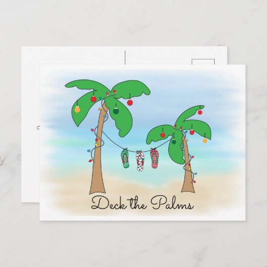 熱帯ビーチのハワイのクリスマスのデッキやし シーズンポストカード (正面/裏面)