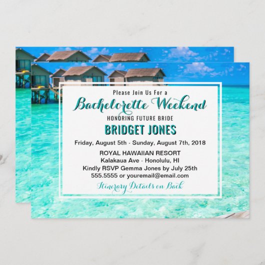 熱帯ビーチのバチェロレッテの週末の招待状 招待状 (正面/裏面)