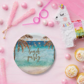 熱帯ビーチのパーティーのシャワーはヤシの木をめっきします ペーパープレート (パーティー)