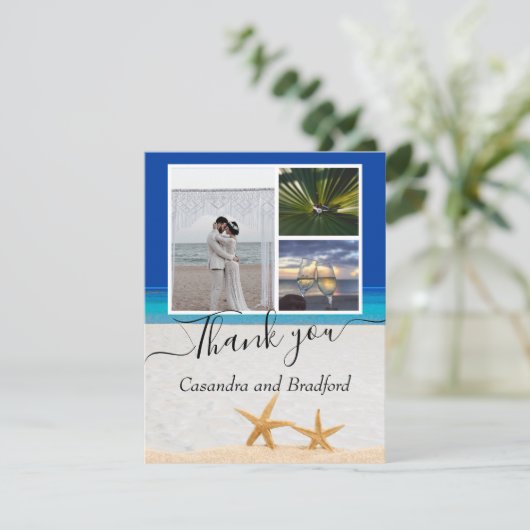 熱帯ビーチのヒトデ結婚ザラメ サンキューカード (スタンド正面)