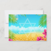 熱帯ビーチのピンクのハイビスカスバルミツワーRSVP 出欠カード (裏面)