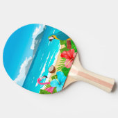 熱帯ビーチのフラミンゴのハイビスカスピンク花模様 卓球ラケット (横)