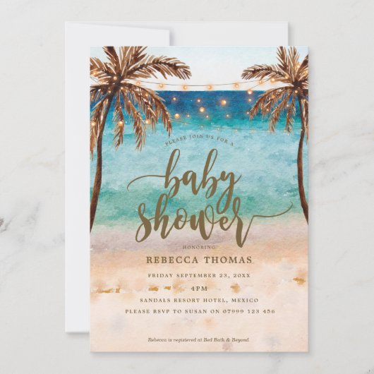 熱帯ビーチのモダンなベビーシャワーの招待 招待状 (正面)