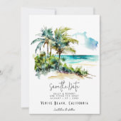 熱帯ビーチのヤシの光は日付カードを保存 サンキューカード (正面)