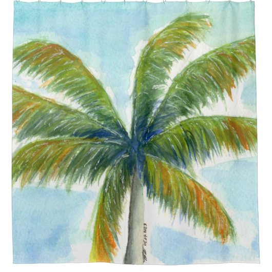 熱帯ビーチのヤシの木で晴れた日 シャワーカーテン (正面)