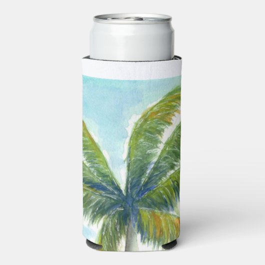 熱帯ビーチのヤシの木で晴れた日 スリム缶クーラー (Seltzer裏面)