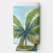 熱帯ビーチのヤシの木で晴れた日 スリム缶クーラー (裏面)