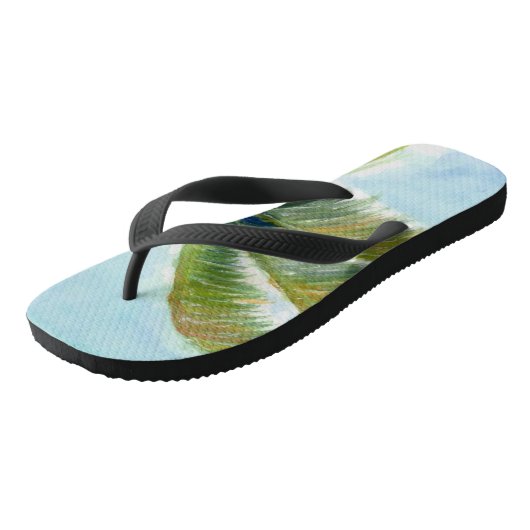 熱帯ビーチのヤシの木で晴れた日 ビーチサンダル (アングル)