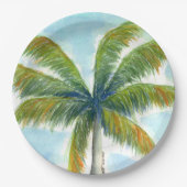 熱帯ビーチのヤシの木で晴れた日 ペーパープレート (正面)