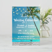 熱帯ビーチのヤシの木のストリングライトモダン 招待状 (スタンド正面)