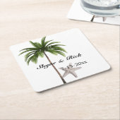 熱帯ビーチのヤシの木のモダンの結婚式の引き出物 スクエアペーパーコースター (アングル)