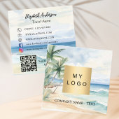 熱帯ビーチのヤシの木のロゴQRコードのソーシャルメディア スクエア名刺