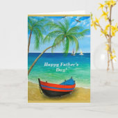 熱帯ビーチのヤシの木の完璧な父の日 カード (黄色い花)