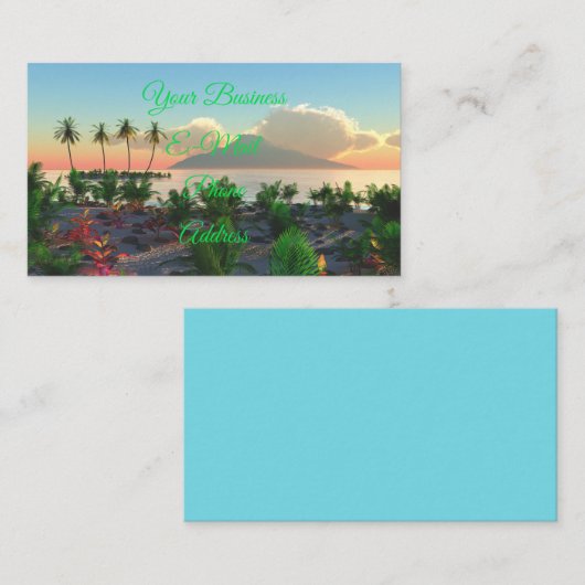 熱帯ビーチのヤシの木の島の日没の楽園 名刺 (正面/裏面)