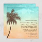 熱帯ビーチのヤシの木の結婚式の正方形 招待状 (正面/裏面)